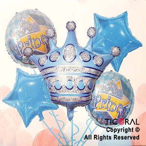 SET DE GLOBOS METALIZADO CORONA PRINCIPE CELESTE 5 UNIDADES X 1